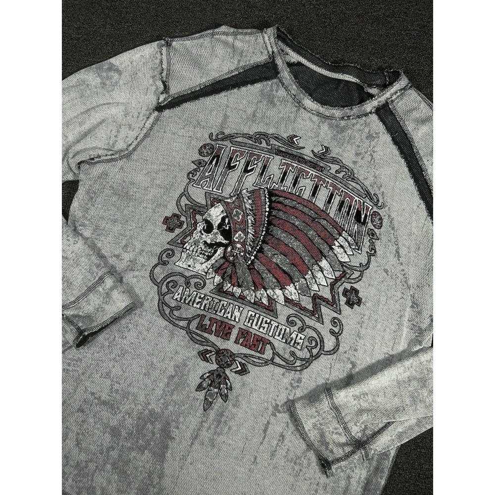 Affliction Reversible Long Sleeve Thermal Shirt American Customs Skull Eagle 3XL